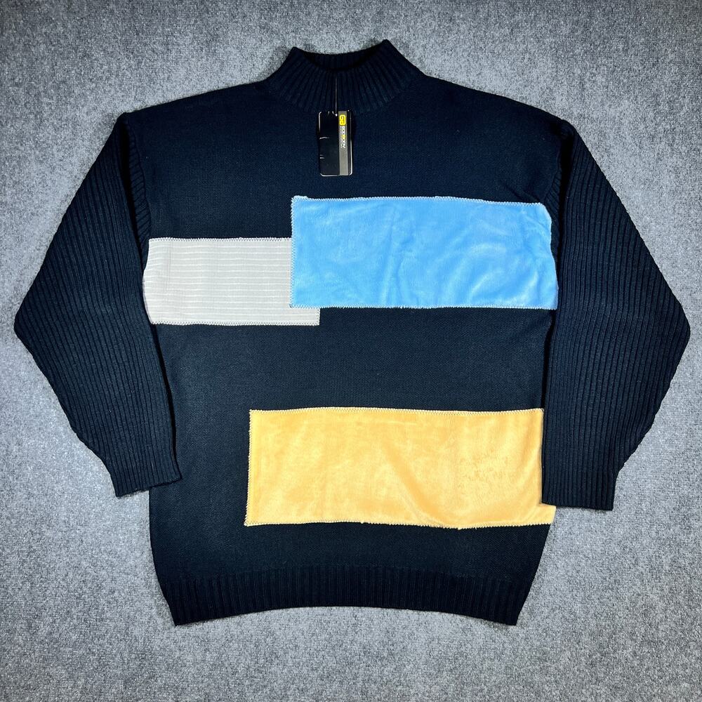 Deadstock NWT Y2K Color Block Mock Neck Sweater Faux Fur Medium Deadstock